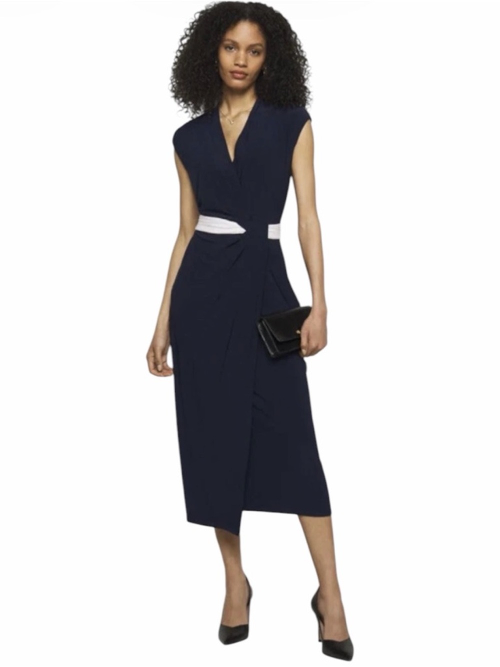 Lauren Ralph Lauren NWT Lisella Two-Tone Jersey Midi Wrap Dress Navy 6
